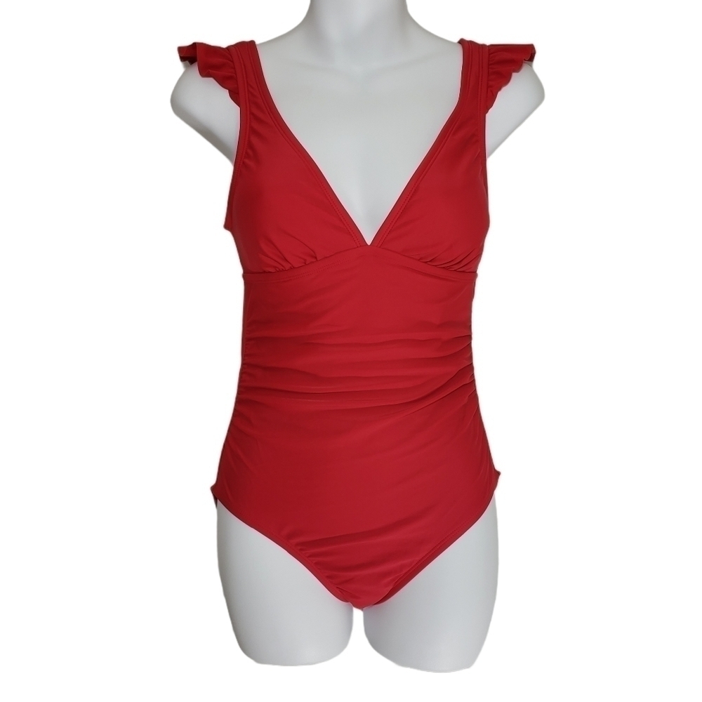 Kona Sol Red Ruffle One-Piece Swimsuit Sz XS (0-2)